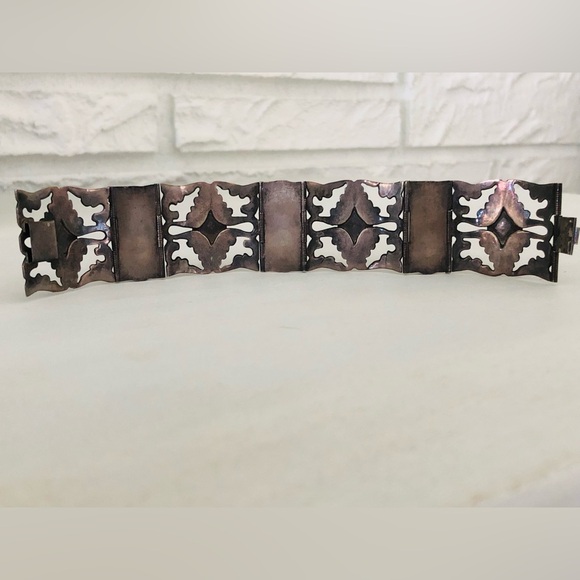 Beautiful Pre Eagle 1940’s Mexican 4 Panel Aztec Face Design - Sterling Bracelet - Picture 14 of 14